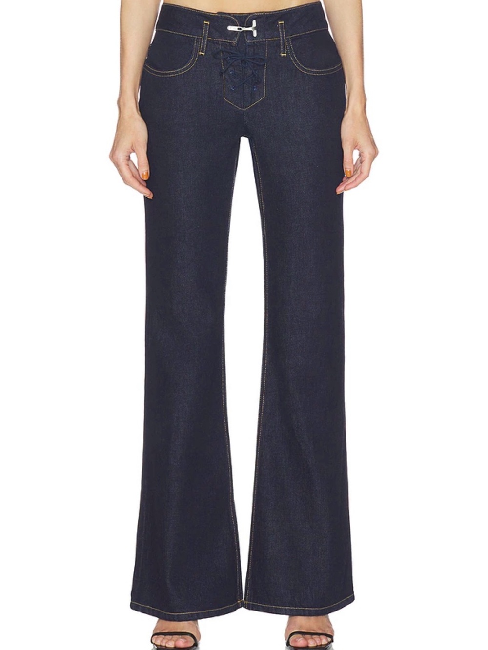 NWT HAELO Revolve Low Waist Retro Lace-Up Wide Leg Flare Jeans Dark Indigo 28